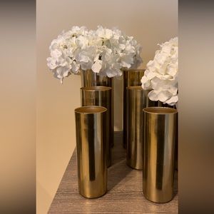 Tall Brass Tone Metal Cylinder Vases (7 Sets Of 3)